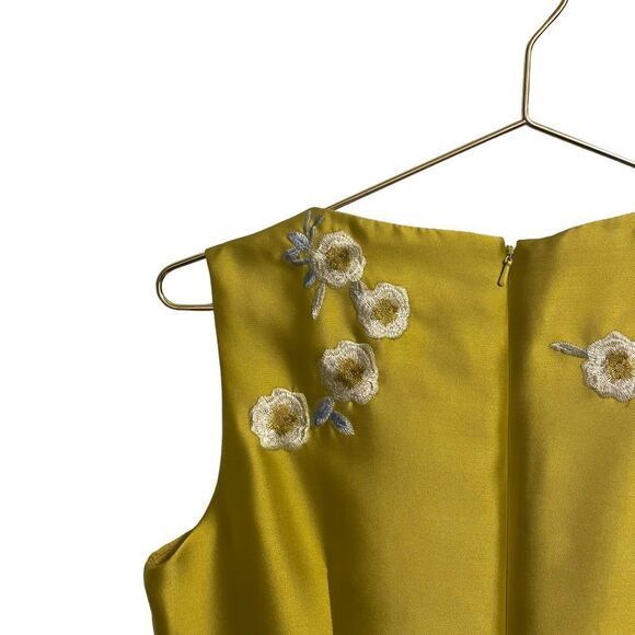 ESME VIE Silk Blend Yellow Gold Sleeveless Embroidered Dress Size 8 - Picture 7 of 10